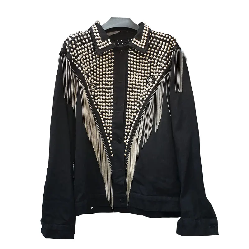 Chaquetas Mujer джинсовая куртка женская куртка с заклепками и кисточками джинсовая куртка BF куртка-бомбер женская джинсовая куртка крутые свободные топы больших размеров