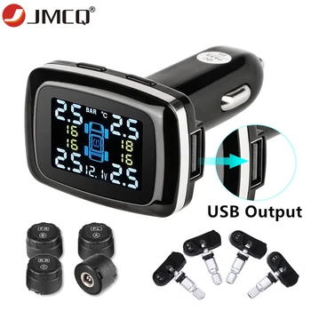 

JMCQ Car Tire Pressure Alarm Monitor System TPMS Cigaretter Lighter Sensors Auto Security Alarm Car Charger USB Port Output