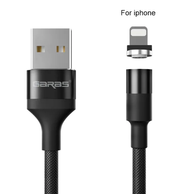 GARAS Magnetic USB Cable Adroid  Micro USB&Type C 3A Fast Charging Charger Data Cable QC3.0 Quick Charge Magnet Charger Cable black for iphone