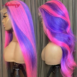 Asimey 13x4 Pink Blue Highlight 30 32 Inch Straight Human Hair Wigs 180% Pre Plucked Lace Front Branzilian Virgin Remy For Women