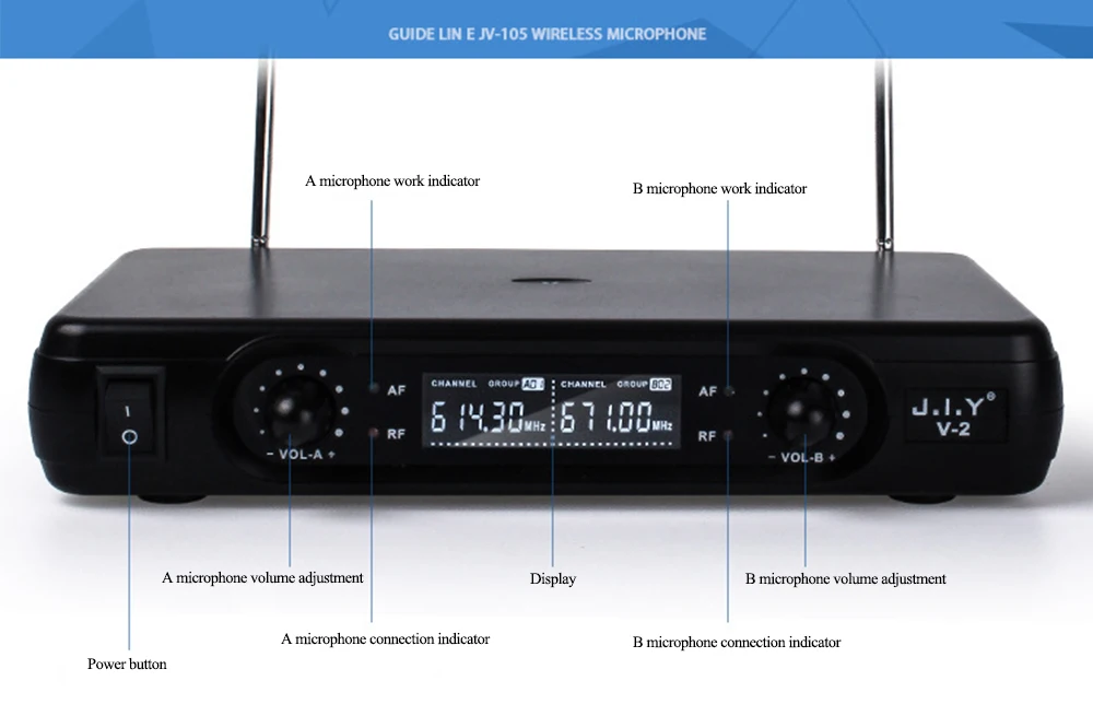 JIY Wireless Microphones Professional dual Handheld Wireless Microphones Mic Receiver System for disco KTV karaoke computer