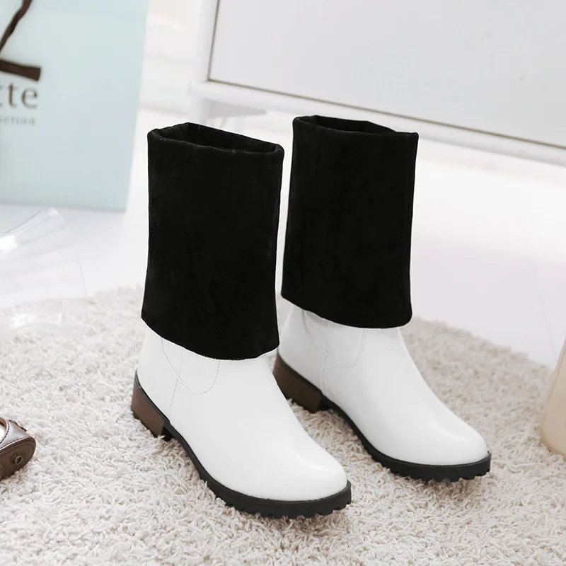 2 Wear Women Shoes Winter Riding Boots Square Heel Western Boots Zipper Med Heel Knee High Boots Ladies New Red Plus Size 34-47