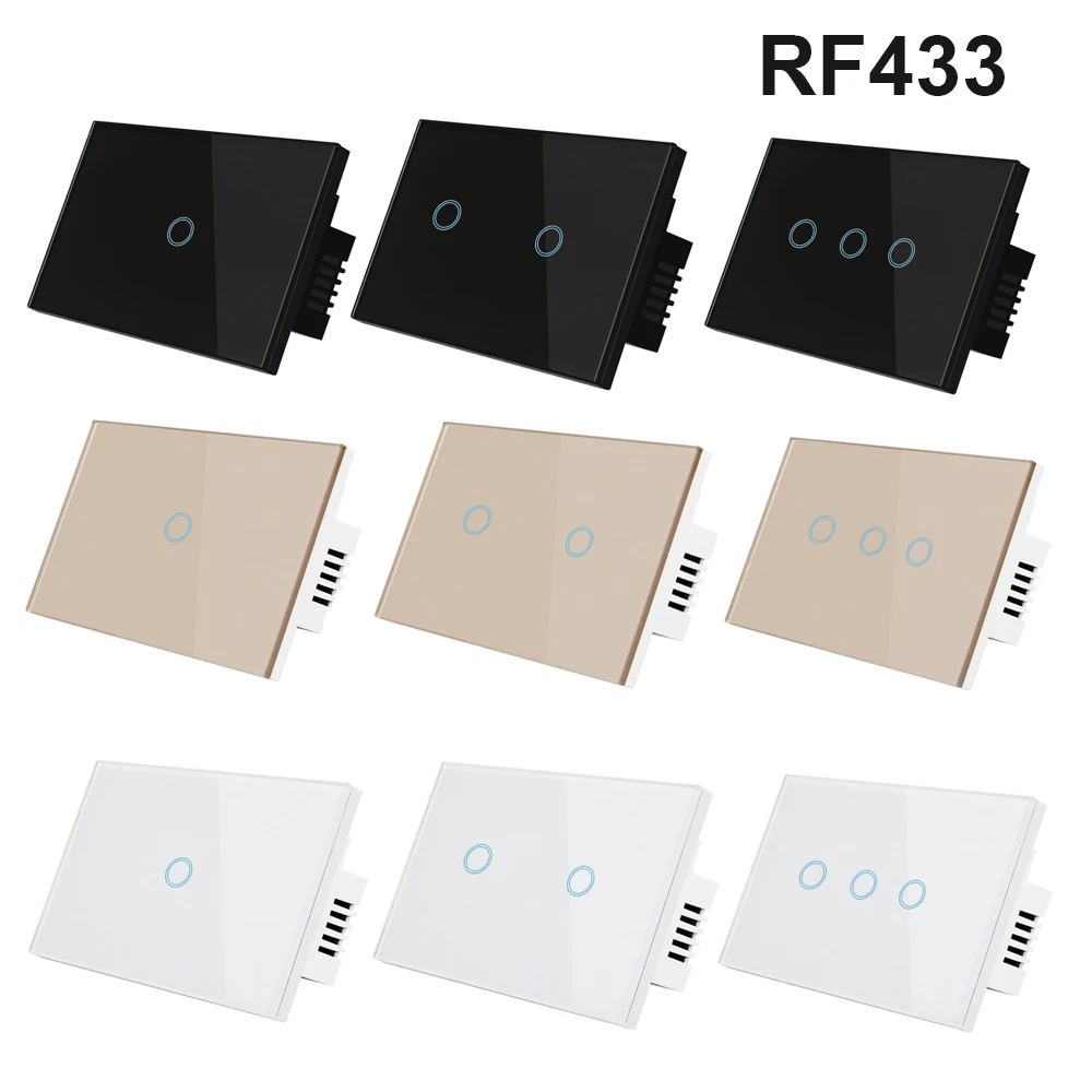 1 2 3 gang wall light touch switch support RF433 433Mhz remote control 110V-240V no neutral single fire wire US standard