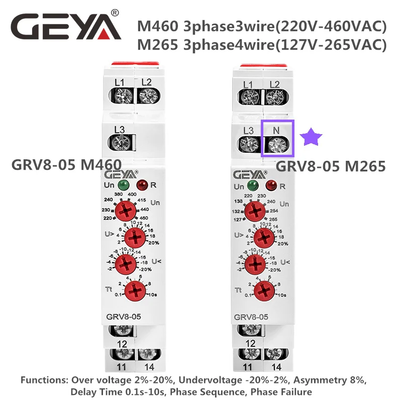 GEYA GRV8-05 реле защиты напряжения с фазовой последовательностью фазового сбоя асимметричное время задержки FunctionAC220V-460V