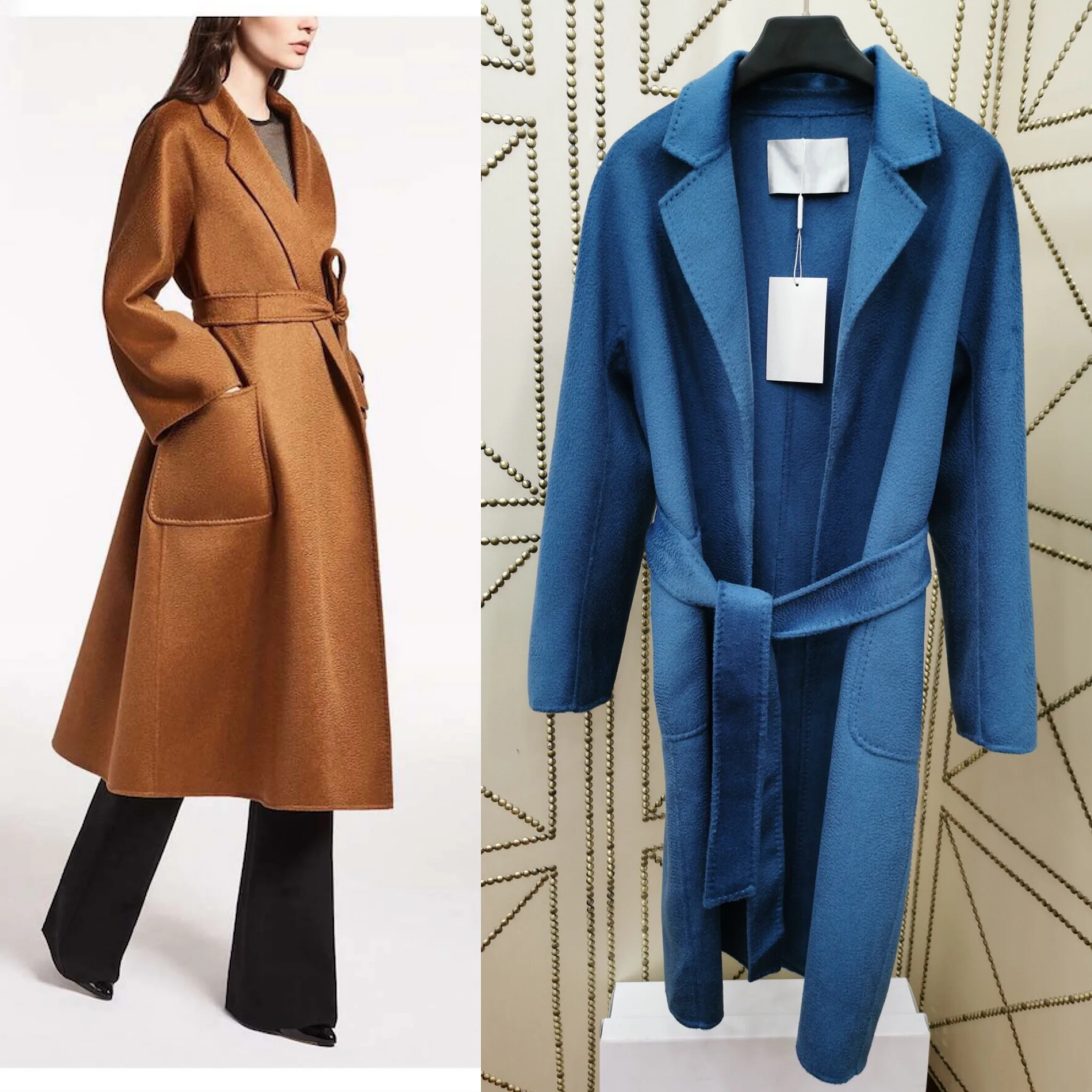 2019 High Quality Wool Cashmere Clothes Women Elegant Belt Loose Long Trench Gray Navy Khaki Blue Beige Coat |
