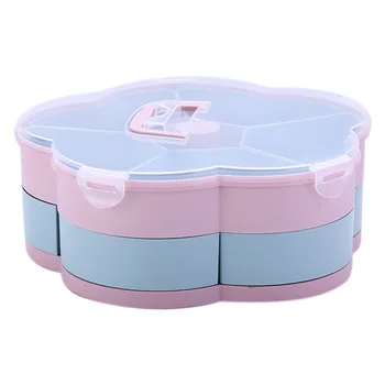 

Petal-Shape Rotating Snack Box Candy Tray Food Storage Boxes Wedding Candy Plates Double-Deck Dried Fruit Organizer Storage