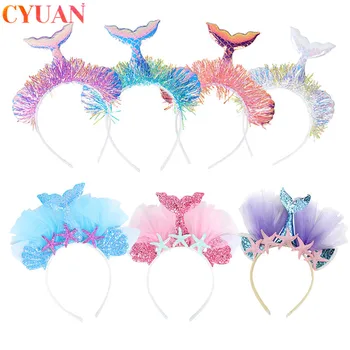 

Mermaid Birthday Party Supplies Starfish Princess Headband Rainbow Mermaid Flower Headwear Beach Theme Party Hair Accessories