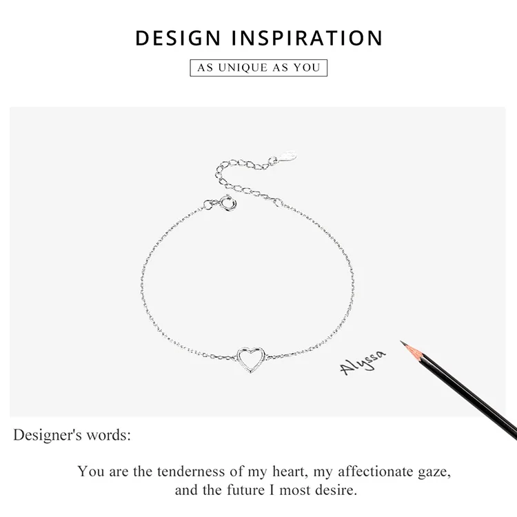 WOSTU S925 браслет в форме сердца Новое поступление Настоящее 925 пробы Серебряный Простой браслет для женщин подарок на день рождения CQB159
