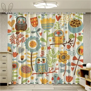 

Vintage Cartoon Owl Window Curtain For Living Room Ultra-thin Micro Shading Blackout Curtain Home Bedroom Cortinas Drape Kitchen