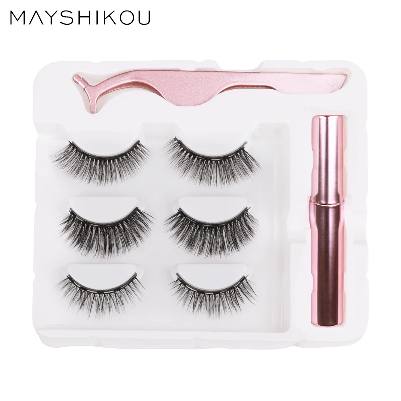

MAYSHIKOU 3D 3Pairs Faux Mink False Lash Magnetic Eyelashes and Eyeliner Set lashes-Clip Extension-Lashes Nipper Synthetic Hair