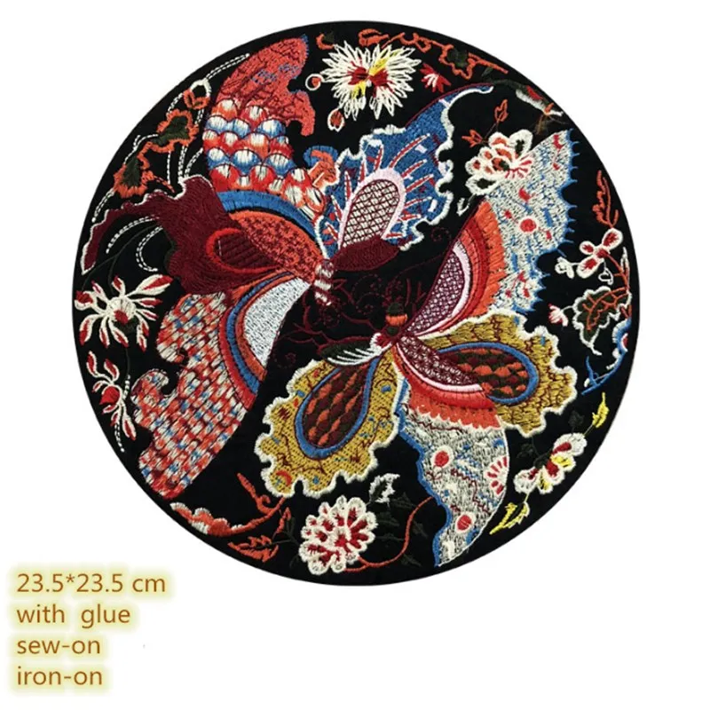

Embroidered Cloth With Round Big Bird Butterfly Flower Pattern Back Glue Garment Bag Accessories Embroidery Stick Cloth
