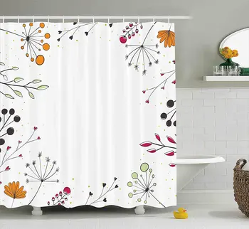 

Modern Floral Branches with Geometric Flowers Art Print White Magenta Amber Pistachio Green Long Shower Curtains with Hooks Home
