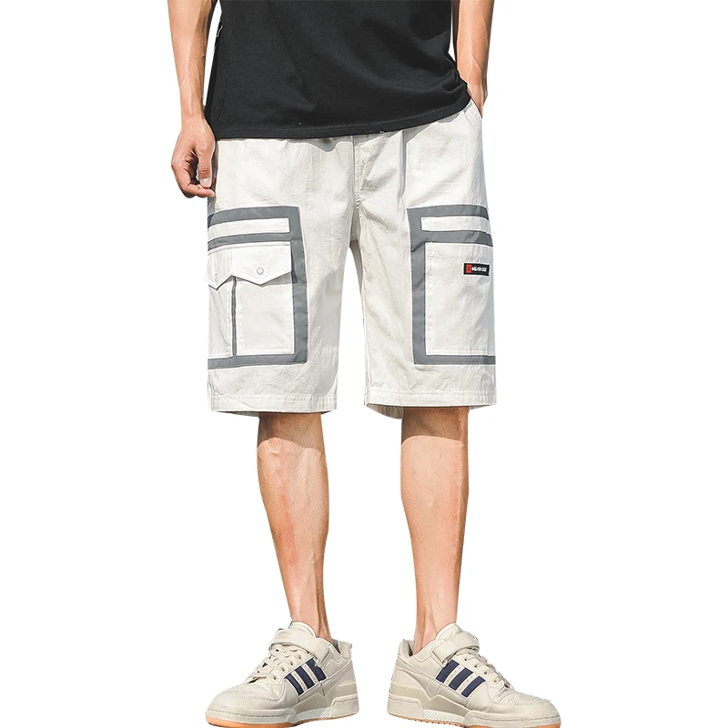 

Summer Men's casual pants white painting work pants with reflective stripes work short trousers working clothes with pockets
