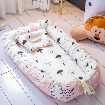 

90*55*15cm Baby Infant Bed Nest Baby Cribs Portable Newborn Travel Safe Sleep Pad Bed Cotton Cradle Baby Bedding Bumper