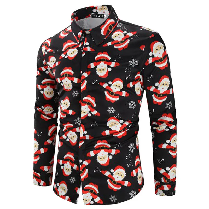 Модная Рождественская Мужская рубашка, Повседневная, с принтом, Camisa Social Masculina, тонкая домашняя рубашка, топы, Chemise Homme, Классическая гавайская рубашка