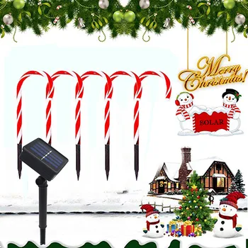 

1/2/4/5 pcs Solar Power Christmas Candy Cane Lights Pathway Marker Warm White Lights LED Yard Lawn Outdoor Xmas Decoration Light