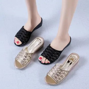 

Net yarn female drag breathable women's shoes new summer slippers open toe with casual beach shoes wild