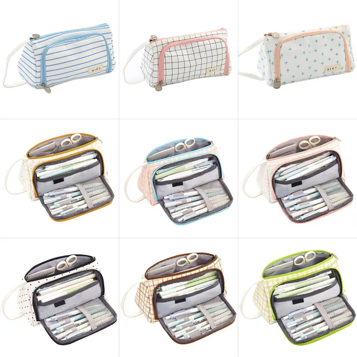 HOT Plaid Pencil Case Multifunction Portable Large Capacity Simple Storage Bag TI99