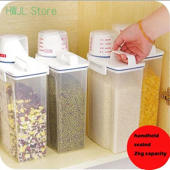 

Kitchen Grain Sugar Flour Storage Beans Jar Bottle Transparent With Measuring Cup Container Sealed Rice Bucket Storage Box