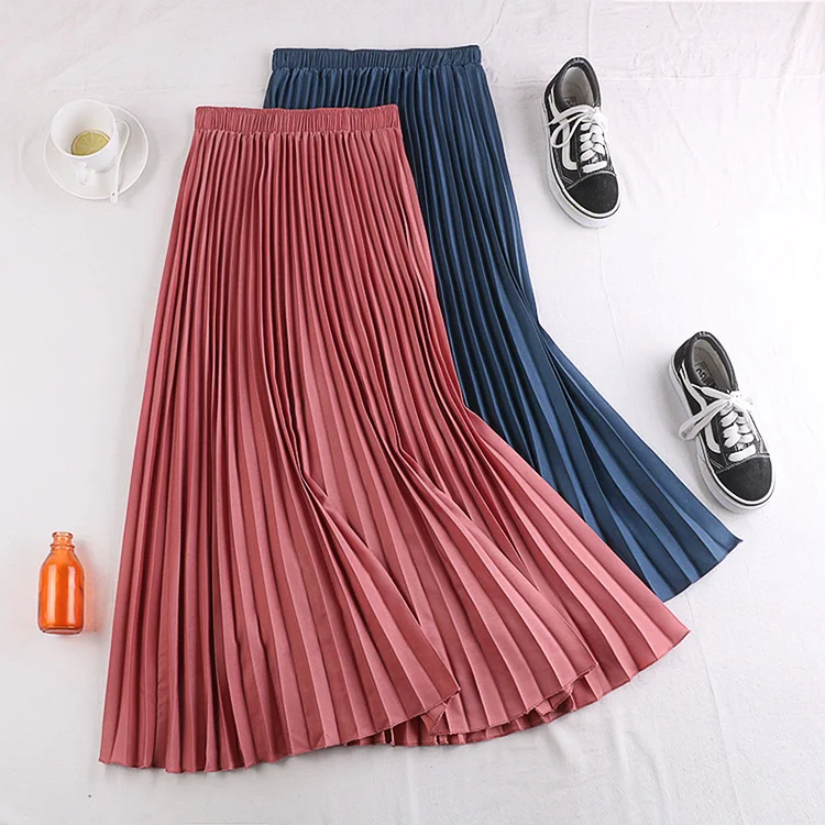 12 весенне-летняя плиссированная трапециевидная юбка миди с эластичной высокой талией для женщин, женская офисная одежда, юбки для женщин saia saias черного и белого цвета