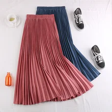 12 весенне-летняя плиссированная трапециевидная юбка миди с эластичной высокой талией для женщин, женская офисная одежда, юбки для женщин saia saias черного и белого цвета