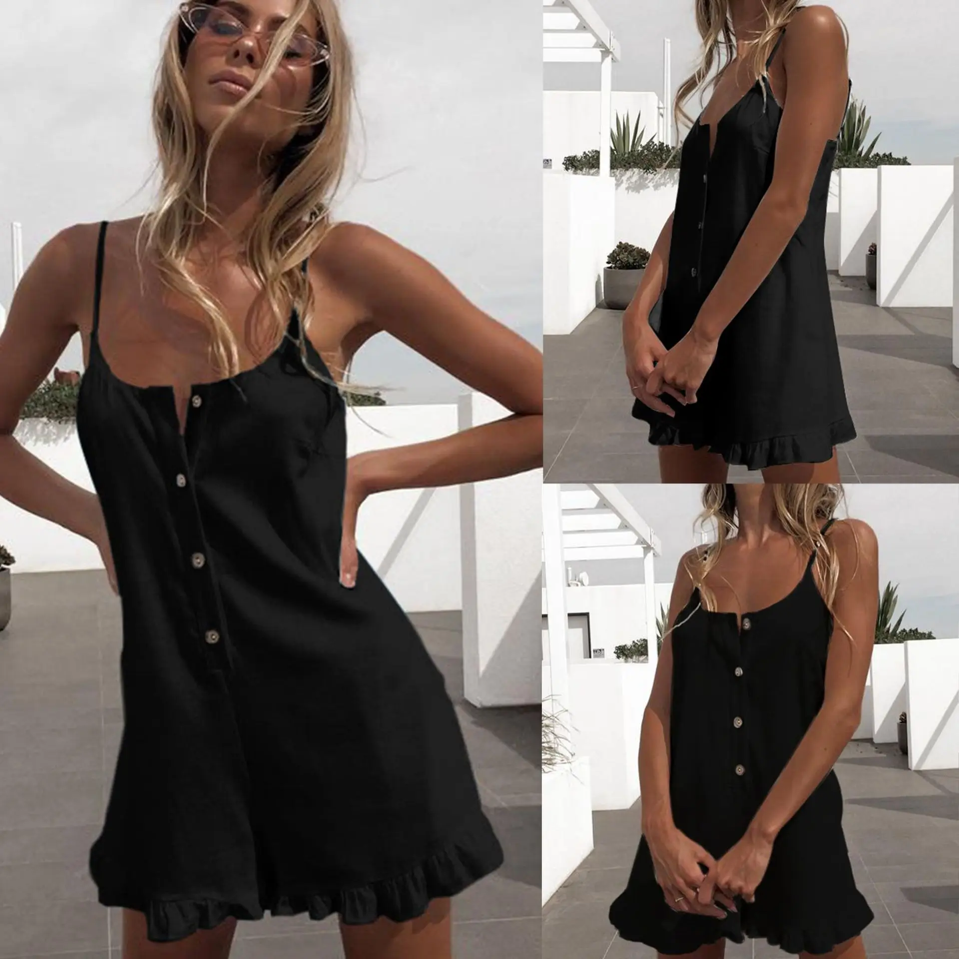 2019 Sexy Sleeveless Button Ruffled Off Shoulder Halter Women Playsuit Women Romper Sexy Playsuit 2019 Sexy Sleeveless Button Ruffled Off Shoulder Halter Women Playsuit Women Romper Sexy Playsuit