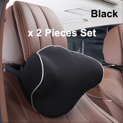 Качественный комплект из 2 предметов для автомобильных сидений, подушка для поддержки талии и шеи, Автомобильная подушка для подголовника с эффектом памяти, Ортопедическая подушка для защиты позвоночника - Цвет: BlackHeadrestx2