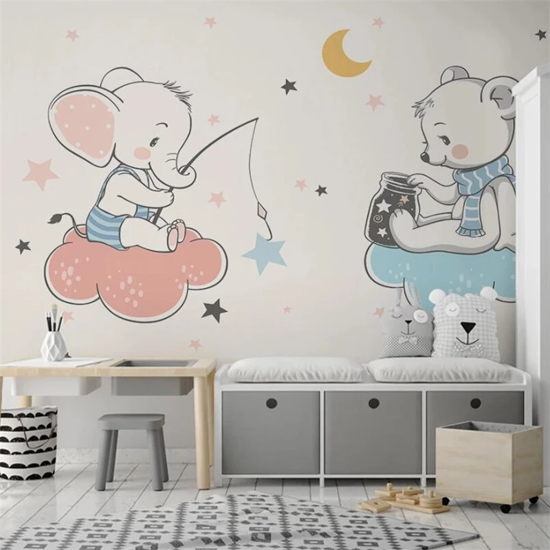 Beibehang-Customized-large-murals-fashion-home-Nordic-simple-fashion-elegant-small-elephant-fishing-animal-children-s (2)