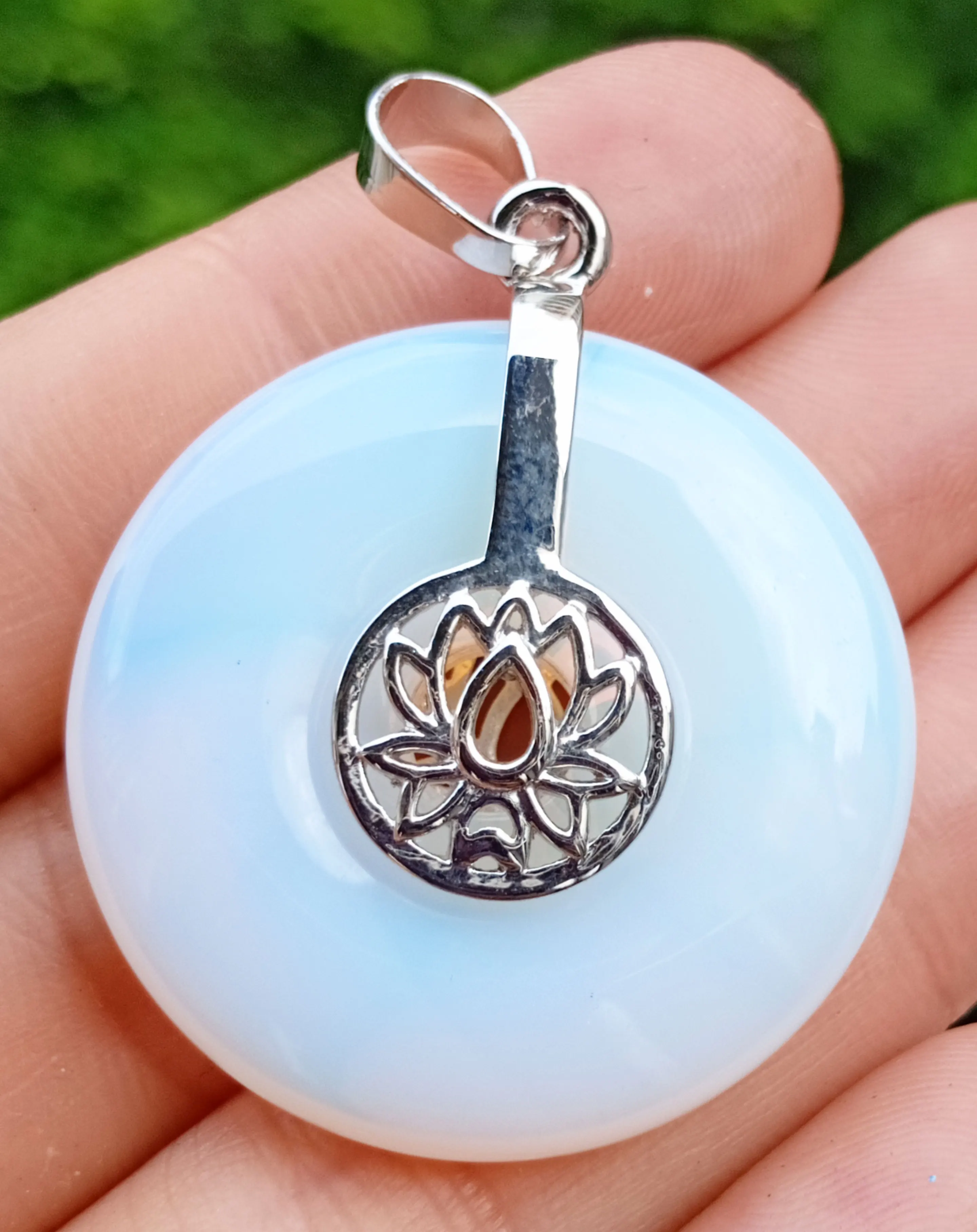 

Opal stone Yoga Lotus Pendant Magic Energy Reiki Healing Amulet round