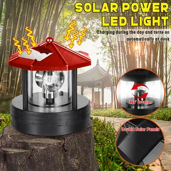 

For Outdoor Home Decor 1pc LED Rotating Lighthouse Light High Quality Solar Powered Garden Decoration Night Lamp Mayitr