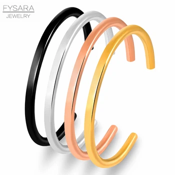 

FYSARA Classic Simple Geometric Cuff Bracelets Bangles for Women Men Black Gold color Cuff Bracelets Stainless Steel Jewelry