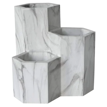 

Office Home Personalized Pen Holder Makeup Brushes Vase Storage Box with Marble Grain Desk Container Tool