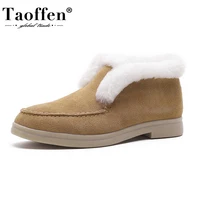 Taoffen mulheres botas de neve camurça vaca pele de pelúcia quente sapatos de inverno senhoras moda botas curtas calçados femininos tamanho 35-41