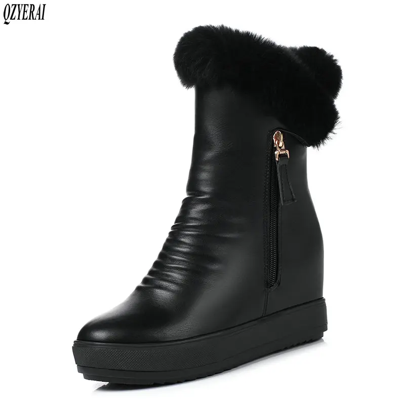 

Top Quality 100% Genuine Cowhide Leather Snow Boots Natural Fur Botas Mujer Winter Real Wool Shoes For Women