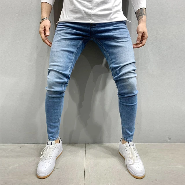 Jeans uomo nero Moto Jeans Skinny uomo 2021 pantaloni a matita in Denim  strappati elasticizzati Streetwear