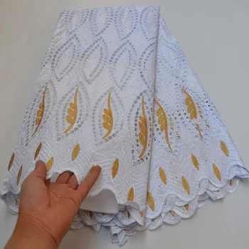 

(5yards/pc) white gold hollow out African bazin cotton lace fabric with beautiful embroidery newest for party dress CLP454