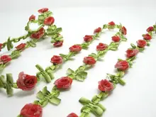  2 Yards Woven Rococo Ribbon Trim with Fuchsia Nude Chiffon Flower|Decorative Floral Ribbon|Scrapbooking|Clothing|Decor| 