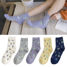 1/3 пары, Хлопковые женские удобные носки, забавное растение кактус, мягкие хлопковые носки для девочек, повседневные теплые короткие женские рождественские носки