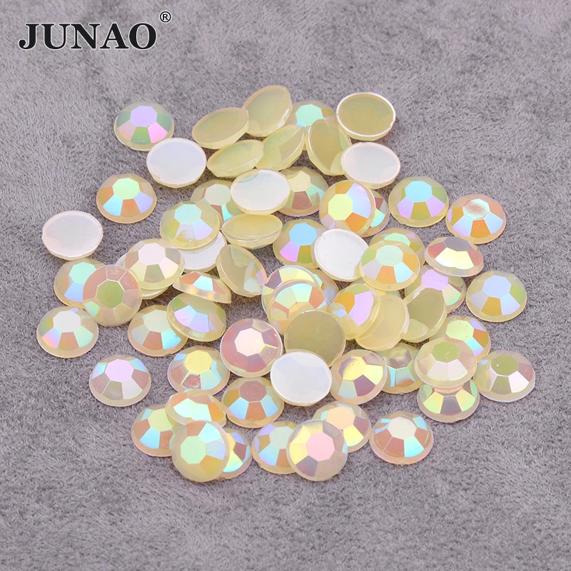 JUNAO 6 7 8 mm Yellow AB Glitter Round Rhinestones Flatback Acrylic Crystal Non Hotfix Strass Diamond Decorative Apparel Garment | Дом и сад