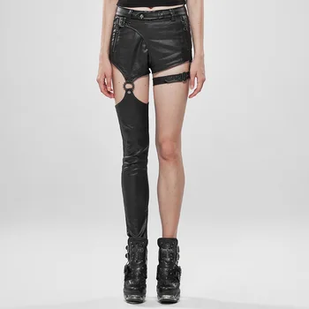 

PUNK RAVE Women's Punk Future Warrior Asymmetrical Pants Twill Right Leg Detachable Handsome Low Waist Pu Leather Trousers