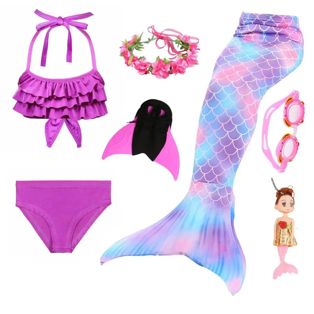 7 set-5 Лидер продаж, детский плавательный Русалка Моноласты, хвосты для купания костюм; комбинезон для девочек; детская одежда для плавания; Ариэль с хвостом русалки для плавания - Цвет: 7 set-5