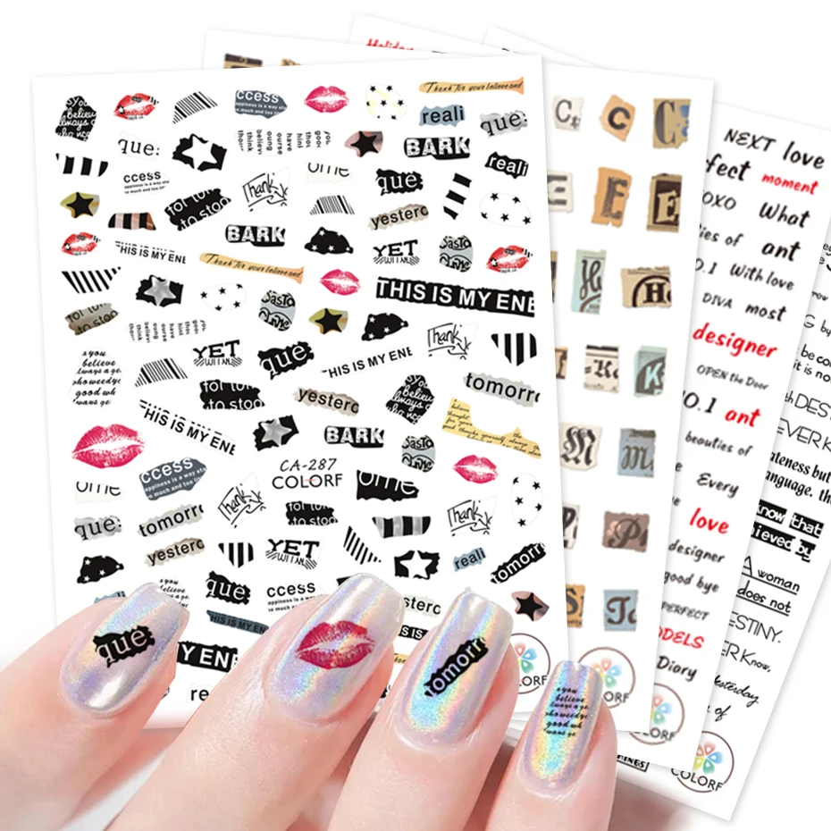 Vintage 3D Stickers Nail Art Decal Wraps Newspaper Fragments Personality Letter Slider Tips On Nails Decoration LYCA017-409 | Красота и