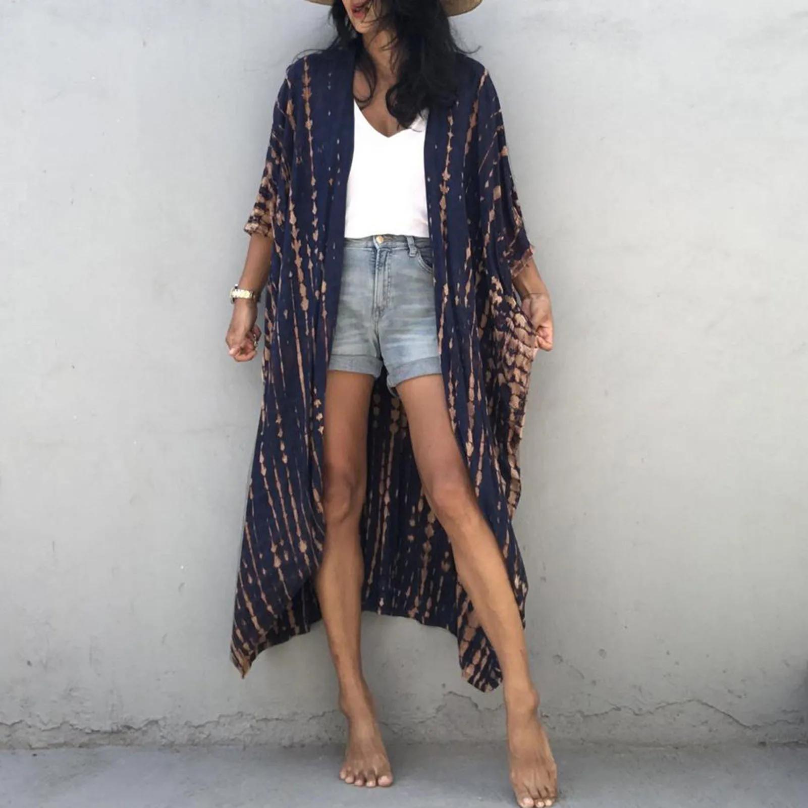 Women Bikini Cover Tie Dyed Striped Self Belted Kimono Cardigan Robe Female Loose Casual Summer Beach Swimsuit Cover Up sexy swimsuit cover ups