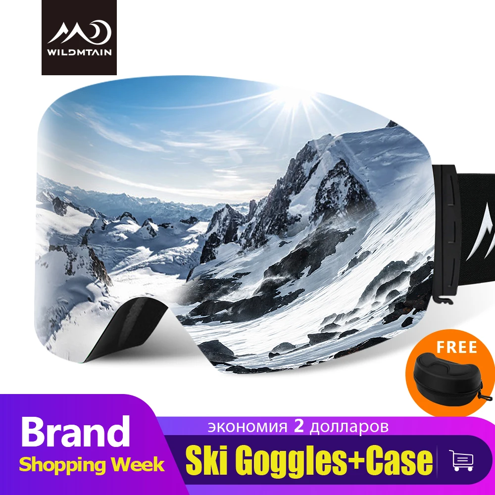 

WILDMTAIN Ski Goggles Plus with Hard Box 100% UV Protection Anti-fog OTG Over Glasses Skiing Snowboard Goggles for Men Women