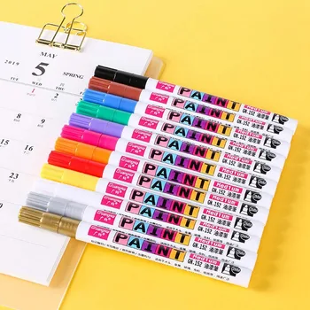 

12 Colors Waterproof Car Tyre Tire Tread CD Metal Permanent Paint Marker Oily Marker Caneta Office Stationery