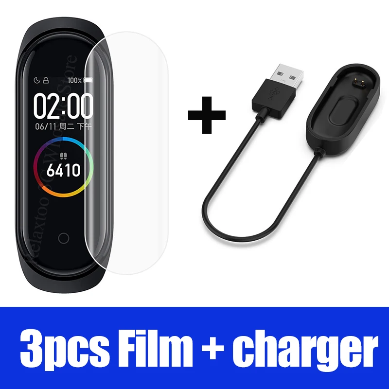 2 в 1 для Xiaomi mi band 4 защитная пленка экрана Mi Band зарядное устройство магнитный USB