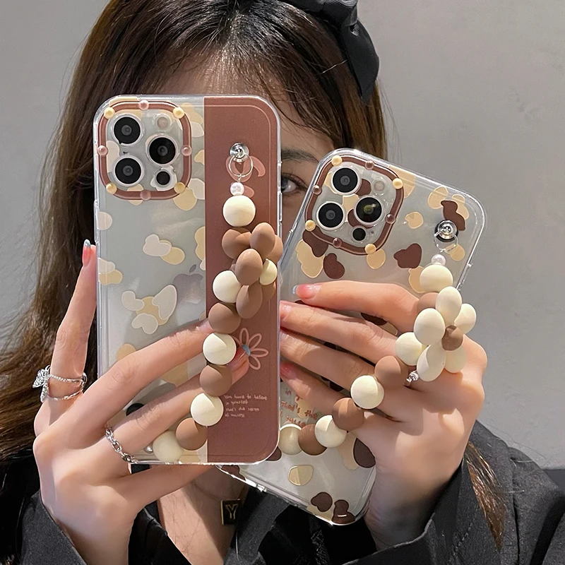 Vintage Leopard Amber Flower Bracelet Phone Case For iPhone 12 11 Pro Max 7 8 Plus X XR XS Mini SE 2 Chain Protective Soft Cover | Мобильные