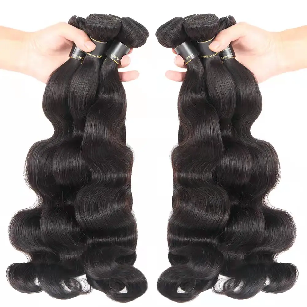Malaysian Body Wave Human Hair Extension For Women Natural Black 1/3/4 Pcs Bulk Bundles Wholesale | Шиньоны и парики