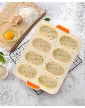 

8 Grids Non-stick Silicone Good Flexibility French Heat Resistant Hamburger Easy Release Baking Bread Mold Silicone Baking Mold