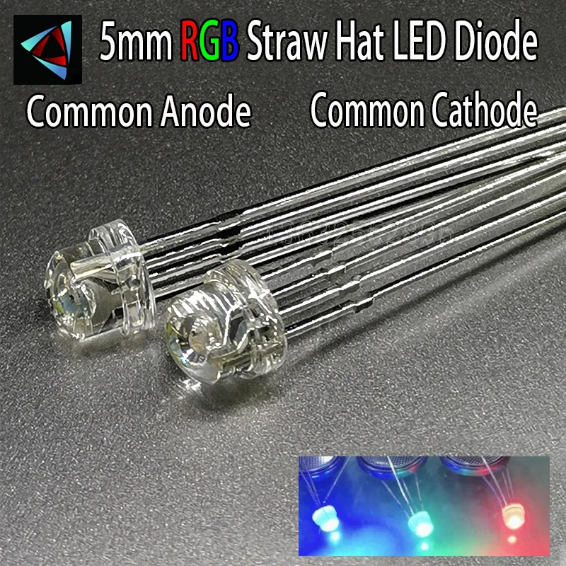 

1000Pcs 5mm 4.8mm Straw Hat Transparent Colors Water Clear RGB LED Common Anode Cathode Diode
